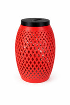 Red lattice-weave lantern cover, unlit studio product shot — Groovy Lanterns