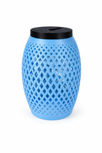 Blue lattice-weave lantern cover, unlit studio product shot — Groovy Lanterns