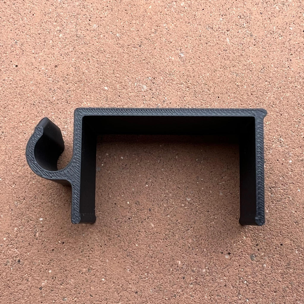 No-drill fence clip mounted on a stucco-colored rail, shown from above — Groovy Lanterns